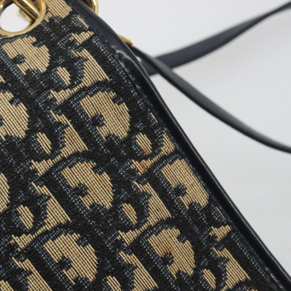Christian Dior Trotter Canvas Shoulder Bag Navy Gold Auth 186959A