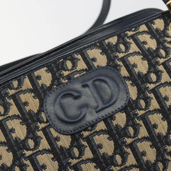 Christian Dior Trotter Canvas Shoulder Bag Navy Gold Auth 186959A