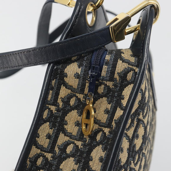 Christian Dior Trotter Canvas Shoulder Bag Navy Gold Auth 186959A