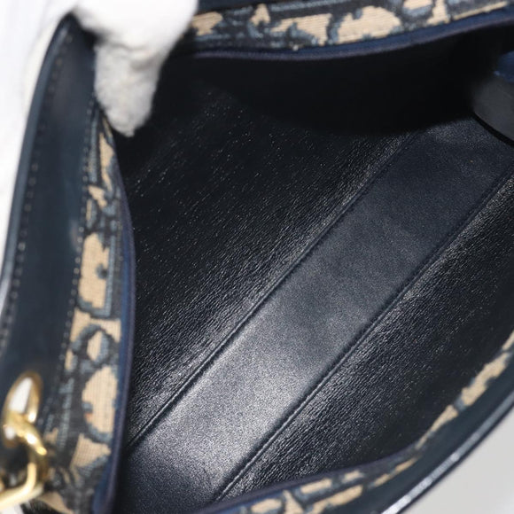 Christian Dior Trotter Canvas Shoulder Bag Navy Gold Auth 186959A