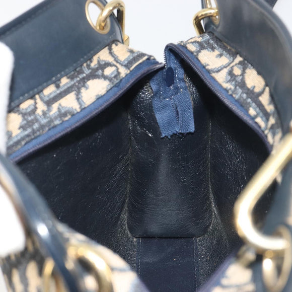 Christian Dior Trotter Canvas Shoulder Bag Navy Gold Auth 186959A