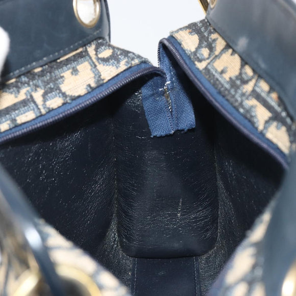 Christian Dior Trotter Canvas Shoulder Bag Navy Gold Auth 186959A