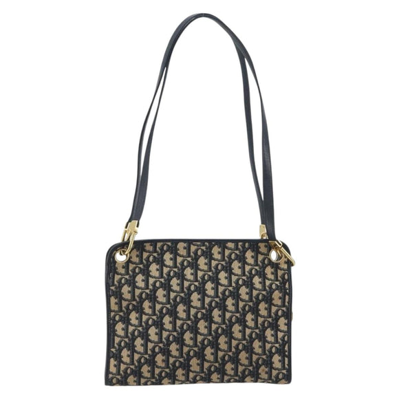 Christian Dior Trotter Canvas Shoulder Bag Navy Gold Auth 186959A
