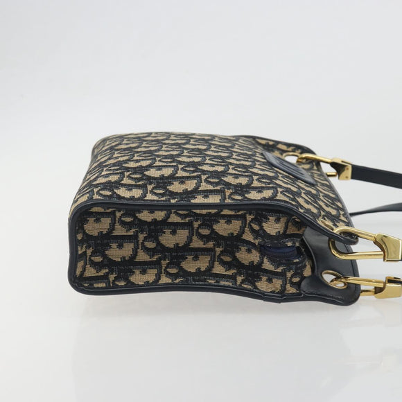 Christian Dior Trotter Canvas Shoulder Bag Navy Gold Auth 186959A