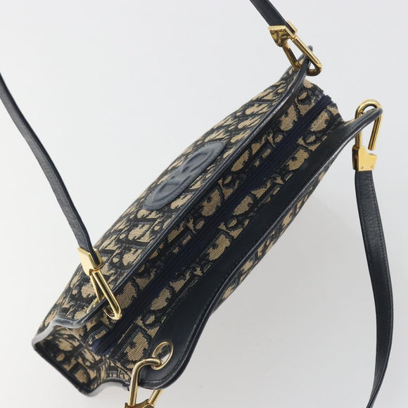 Christian Dior Trotter Canvas Shoulder Bag Navy Gold Auth 186959A