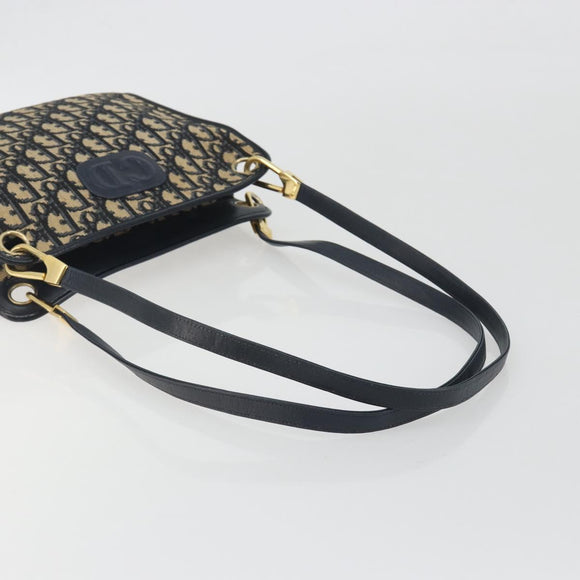 Christian Dior Trotter Canvas Shoulder Bag Navy Gold Auth 186959A
