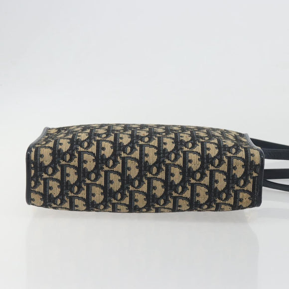 Christian Dior Trotter Canvas Shoulder Bag Navy Gold Auth 186959A