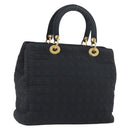 Christian Dior Canage Hand Bag Canvas Black Gold Auth 186960-1