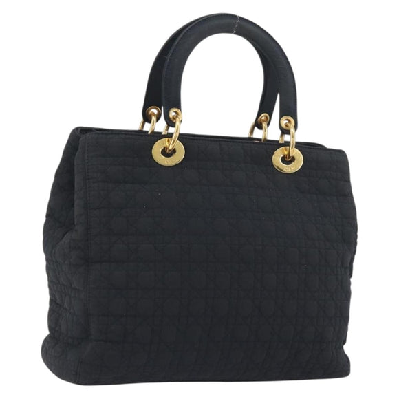 Christian Dior Canage Hand Bag Canvas Black Gold Auth 186960