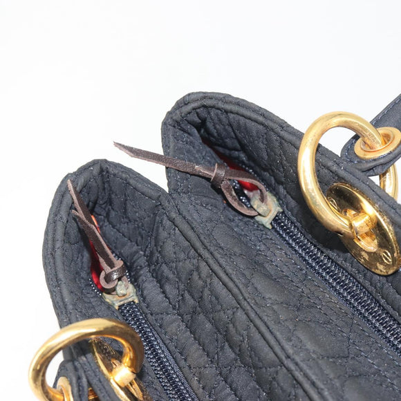 Christian Dior Canage Hand Bag Canvas Black Gold Auth 186960