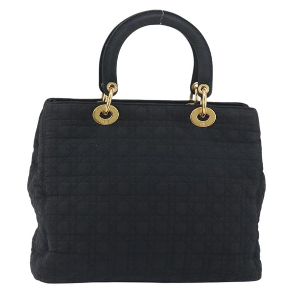 Christian Dior Canage Hand Bag Canvas Black Gold Auth 186960