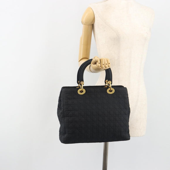 Christian Dior Canage Hand Bag Canvas Black Gold Auth 186960