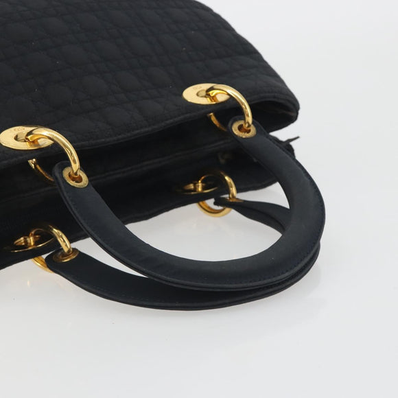 Christian Dior Canage Hand Bag Canvas Black Gold Auth 186960