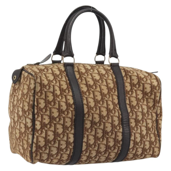 Christian Dior Trotter Canvas Boston Bag Beige Gold Auth 186961