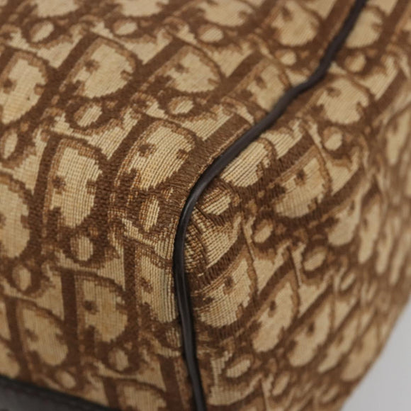 Christian Dior Trotter Canvas Boston Bag Beige Gold Auth 186961