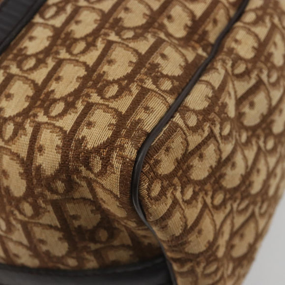 Christian Dior Trotter Canvas Boston Bag Beige Gold Auth 186961
