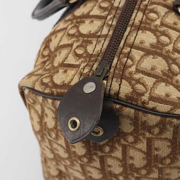 Christian Dior Trotter Canvas Boston Bag Beige Gold Auth 186961