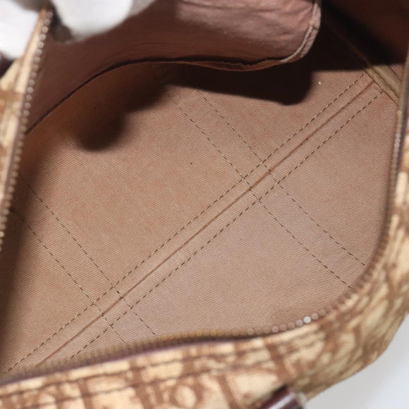 Christian Dior Trotter Canvas Boston Bag Beige Gold Auth 186961