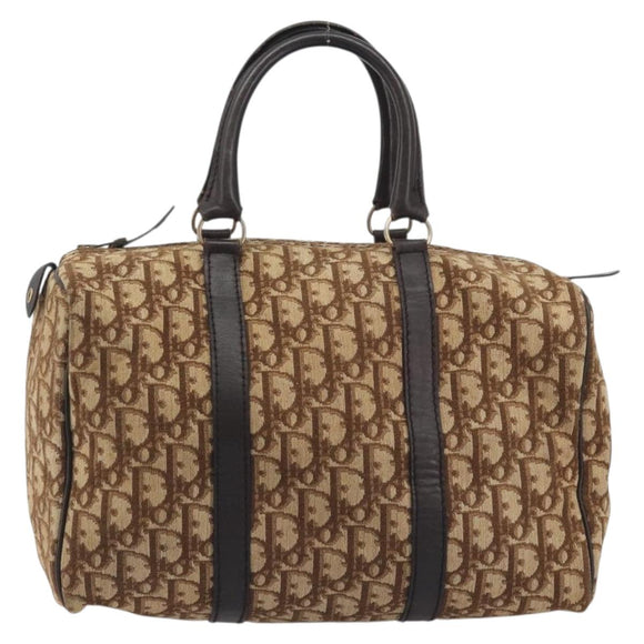 Christian Dior Trotter Canvas Boston Bag Beige Gold Auth 186961