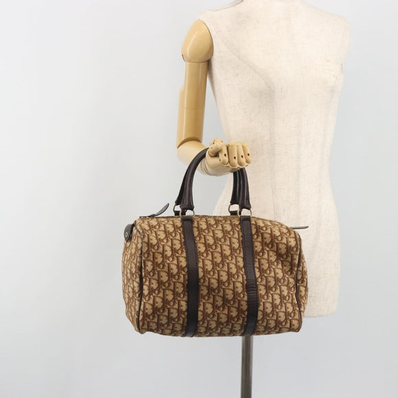 Christian Dior Trotter Canvas Boston Bag Beige Gold Auth 186961