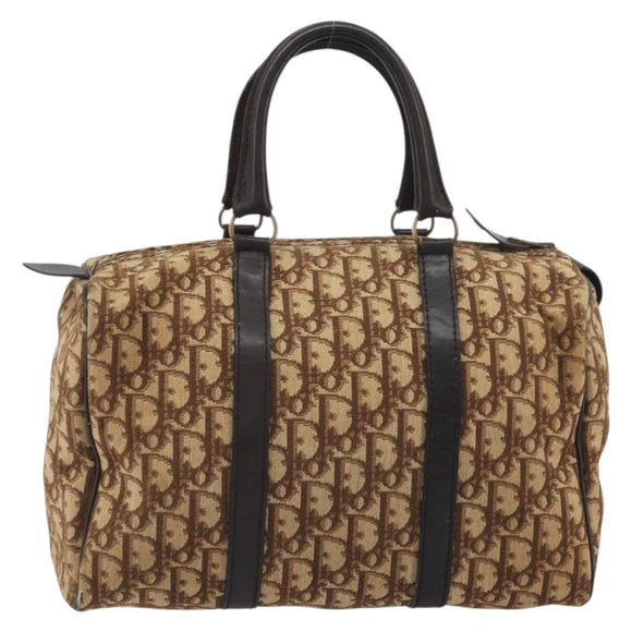 Christian Dior Trotter Canvas Boston Bag Beige Gold Auth 186961