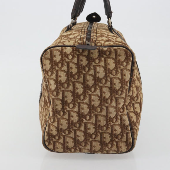 Christian Dior Trotter Canvas Boston Bag Beige Gold Auth 186961