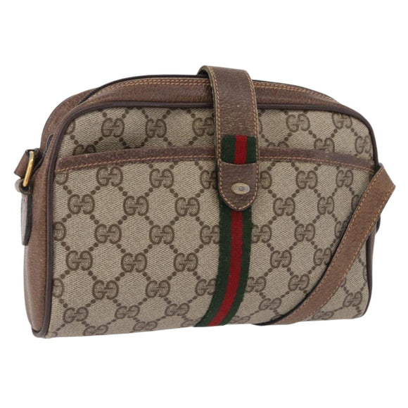 GUCCI GG Supreme Web Sherry Line Bag PVC Beige Gold 89 02 055 Auth 186975