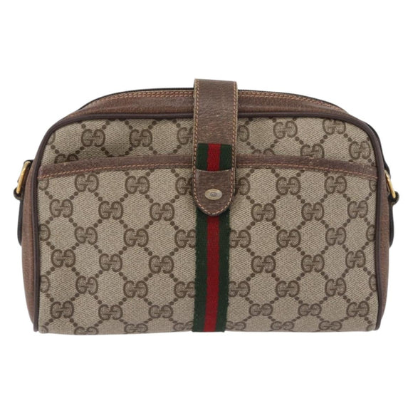 GUCCI GG Supreme Web Sherry Line Bag PVC Beige Gold 89 02 055 Auth 186975