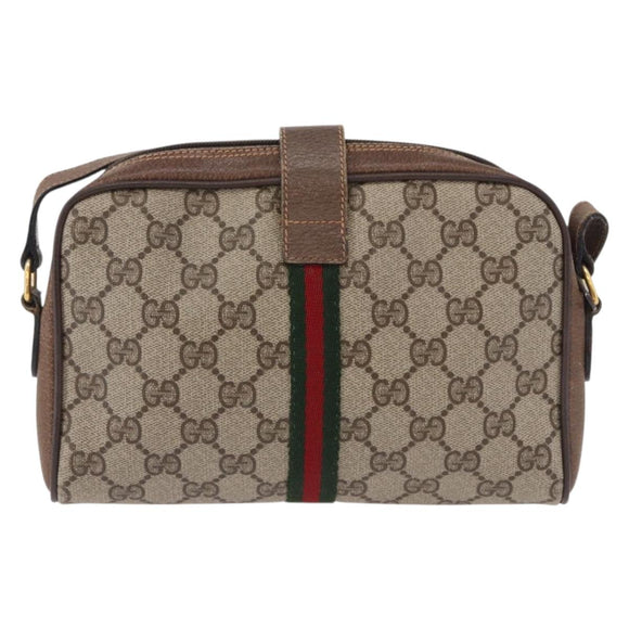 GUCCI GG Supreme Web Sherry Line Bag PVC Beige Gold 89 02 055 Auth 186975