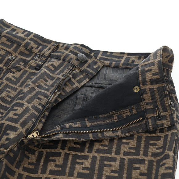 FENDI Zucca Canvas Pants XO Black Brown Auth 186981A