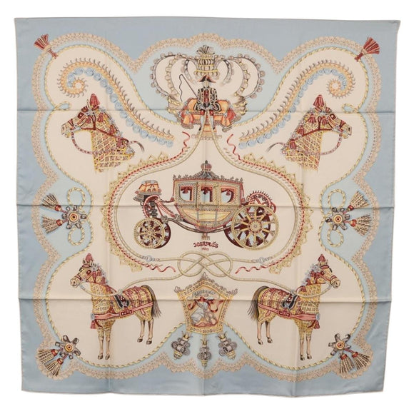 HERMES Carre 90 Scarf Silk Light Blue Auth 186988