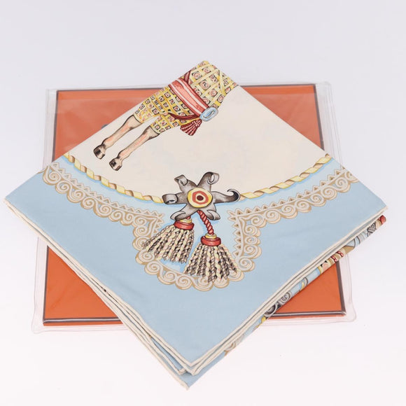 HERMES Carre 90 Scarf Silk Light Blue Auth 186988