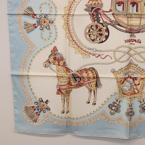 HERMES Carre 90 Scarf Silk Light Blue Auth 186988
