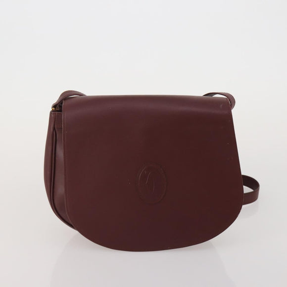 CARTIER Must Line Shoulder Bag Leather 2 Set Bordeaux Gold Auth 186999