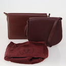 CARTIER Must Line Shoulder Bag Leather 2 Set Bordeaux Gold Auth 186999-18