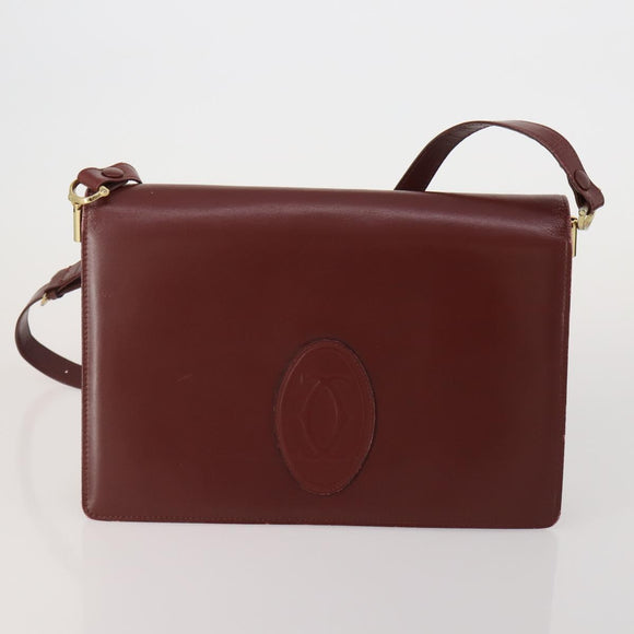 CARTIER Must Line Shoulder Bag Leather 2 Set Bordeaux Gold Auth 186999