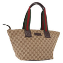 GUCCI GG Canvas Web Sherry Line Tote Bag Beige Silver Red 131230 Auth 187021-1