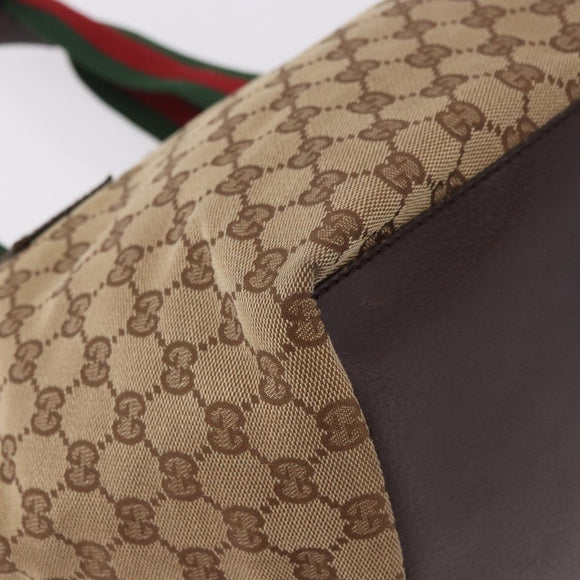GUCCI GG Canvas Web Sherry Line Tote Bag Beige Silver Red 131230 Auth 187021