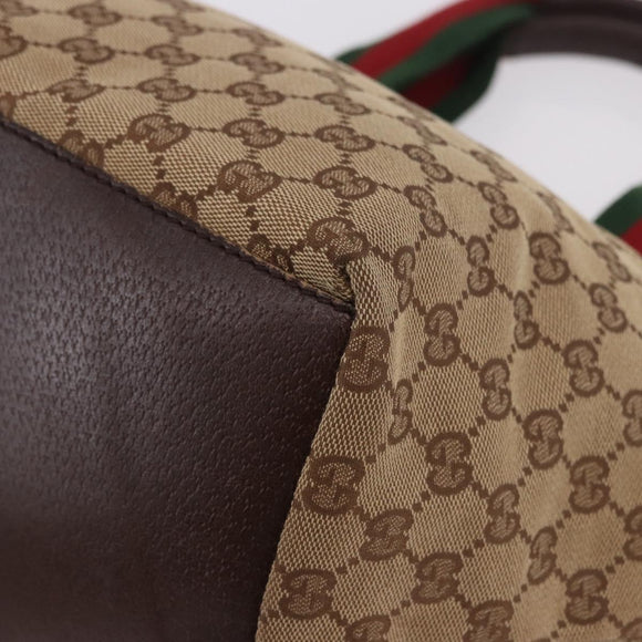 GUCCI GG Canvas Web Sherry Line Tote Bag Beige Silver Red 131230 Auth 187021