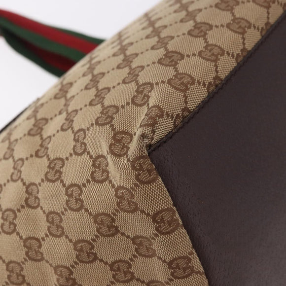 GUCCI GG Canvas Web Sherry Line Tote Bag Beige Silver Red 131230 Auth 187021