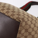 GUCCI GG Canvas Web Sherry Line Tote Bag Beige Silver Red 131230 Auth 187021-9