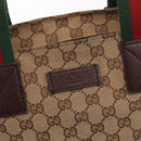 GUCCI GG Canvas Web Sherry Line Tote Bag Beige Silver Red 131230 Auth 187021-17