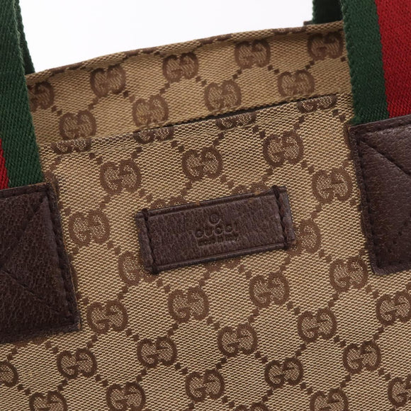 GUCCI GG Canvas Web Sherry Line Tote Bag Beige Silver Red 131230 Auth 187021