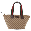 GUCCI GG Canvas Web Sherry Line Tote Bag Beige Silver Red 131230 Auth 187021-13