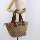 GUCCI GG Canvas Web Sherry Line Tote Bag Beige Silver Red 131230 Auth 187021-23