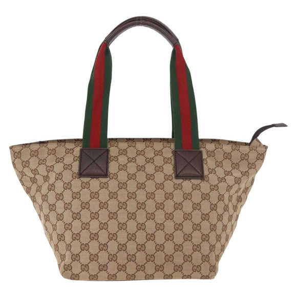 GUCCI GG Canvas Web Sherry Line Tote Bag Beige Silver Red 131230 Auth 187021
