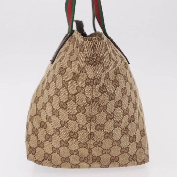 GUCCI GG Canvas Web Sherry Line Tote Bag Beige Silver Red 131230 Auth 187021