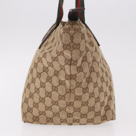 GUCCI GG Canvas Web Sherry Line Tote Bag Beige Silver Red 131230 Auth 187021