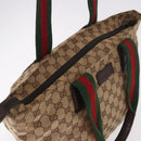 GUCCI GG Canvas Web Sherry Line Tote Bag Beige Silver Red 131230 Auth 187021-6