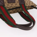 GUCCI GG Canvas Web Sherry Line Tote Bag Beige Silver Red 131230 Auth 187021-7